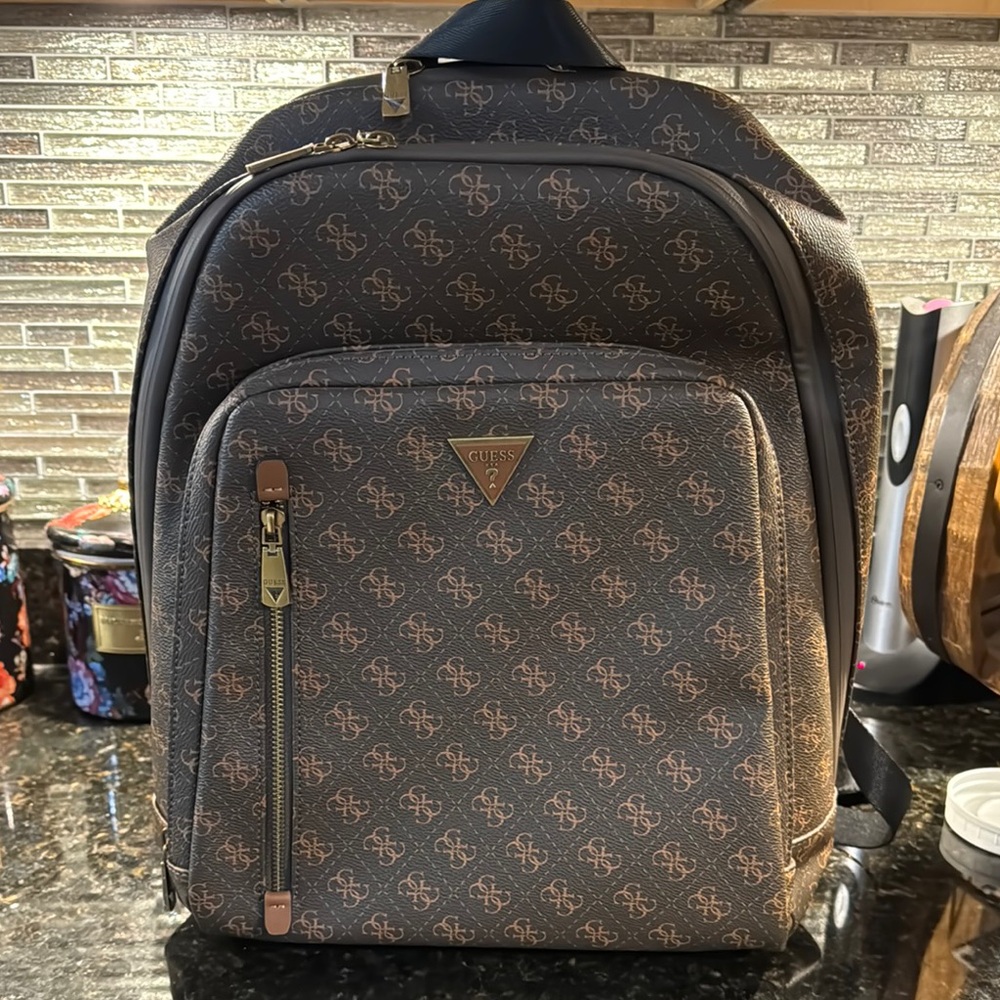 Guess Brown Diamond Pattern Backpack